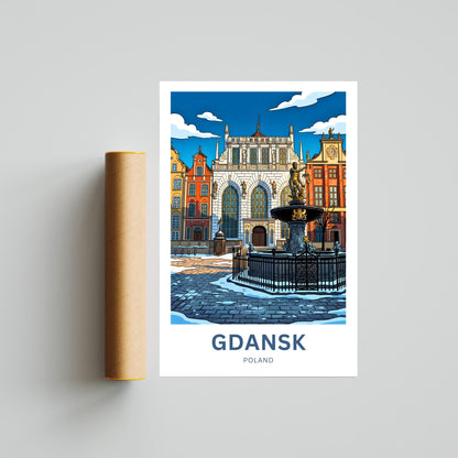 Gdańsk  Travel Poster - Fountain Square Splendor