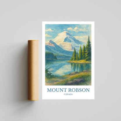 Mount Robson, Watercolor design poster, CanadaPrint, Mount Robson Wall Art