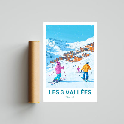 Les 3 Vallées Travel Poster  - Winter's Adventure