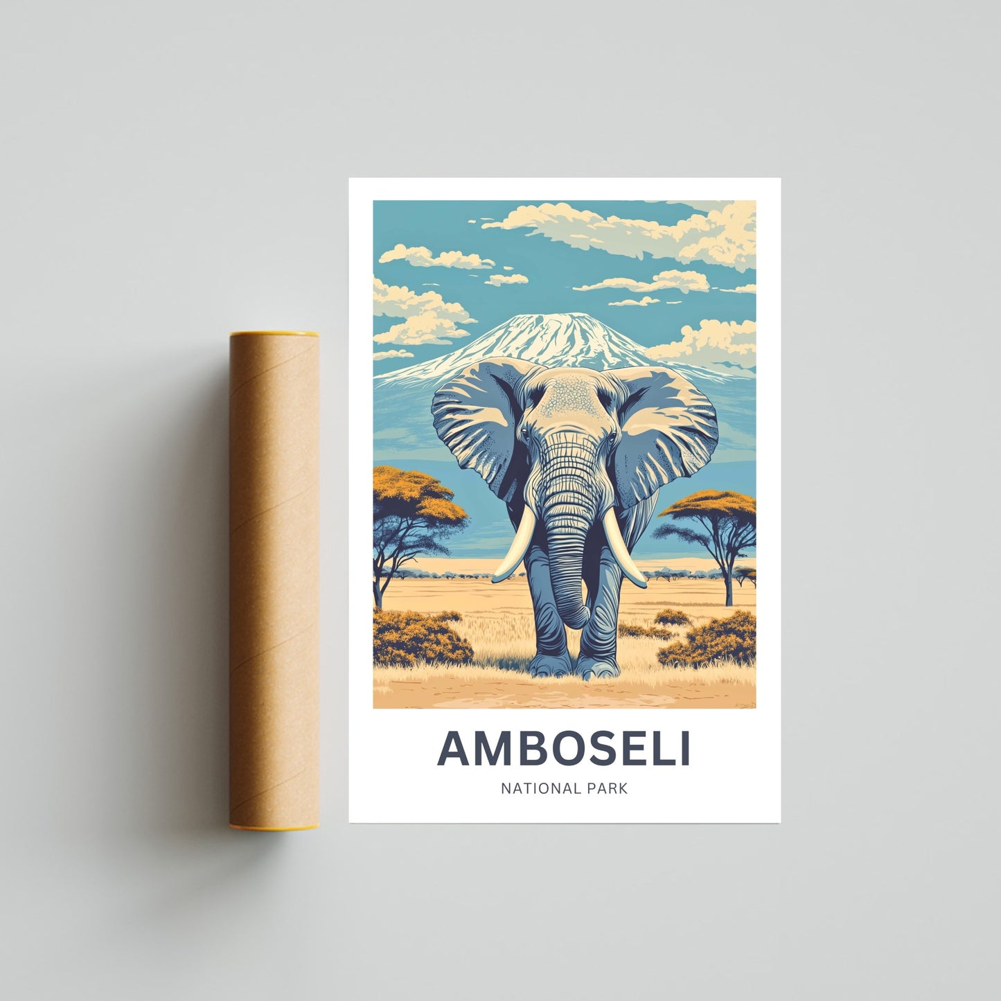 Amboseli National Park Travel Poster  - Tusks of Glory, Kilimanjaro Rising