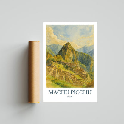 Machu Picchu, Watercolor design poster, Peru Print, Machu Picchu Wall Art