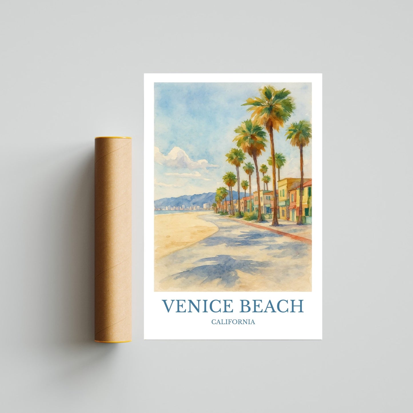 Venice Beach, Watercolor design poster, California Print, Venice Beach Wall Art