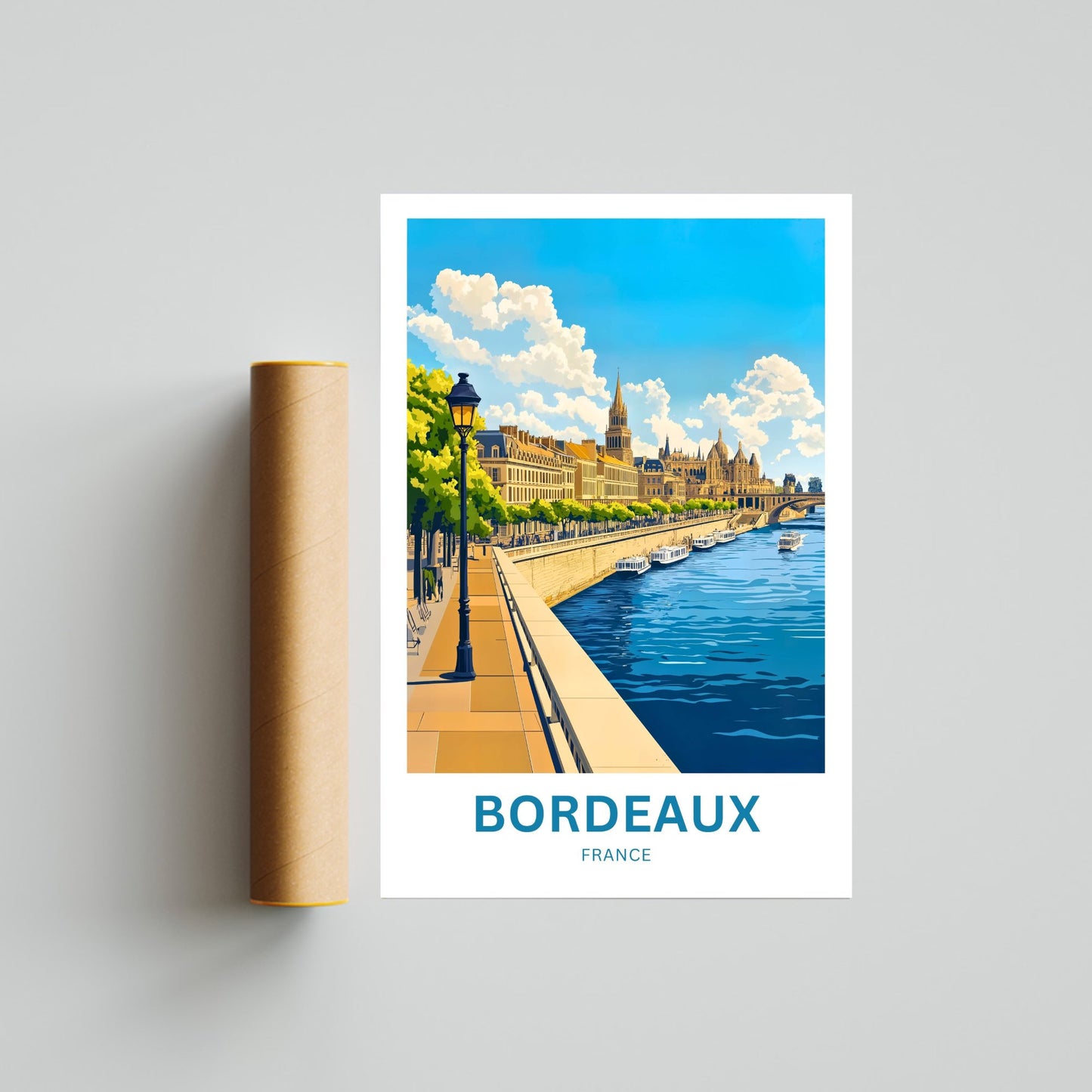 Bordeaux Travel Poster - France Riverside View