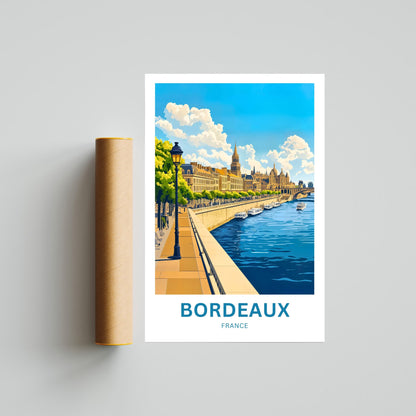 Bordeaux Travel Poster - France Riverside View