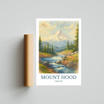 Mount Hood, Watercolor design poster, Oregon Print, Mount Hood Wall Art