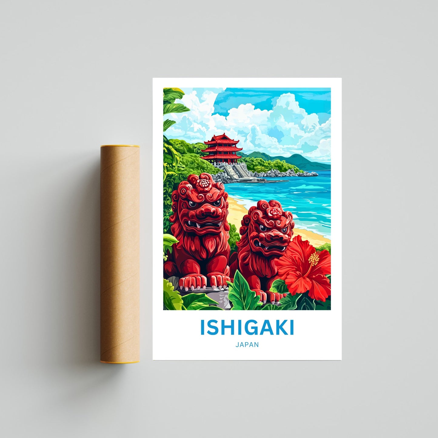 Ishigaki Travel Poster - Tropical Temple Coast