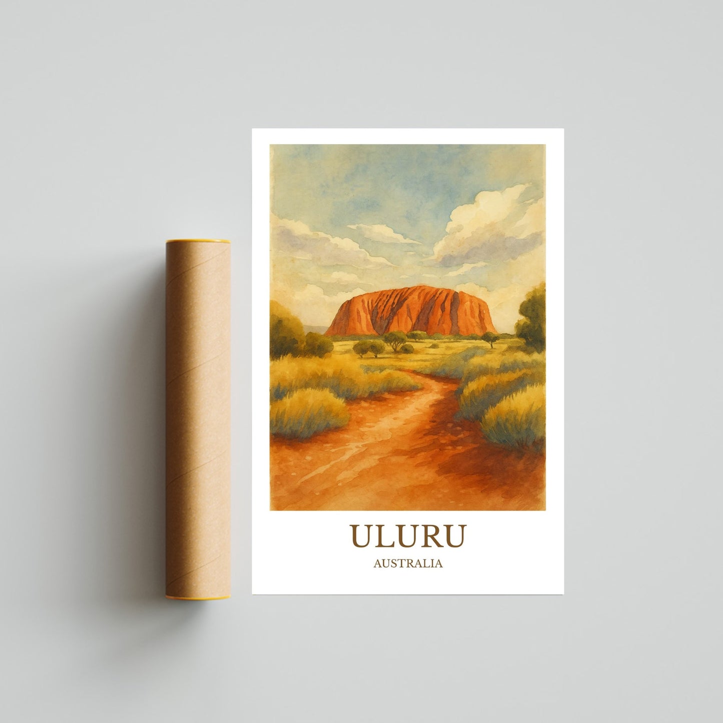 Uluru, Watercolor design poster, Australia Print, Uluru Wall Art