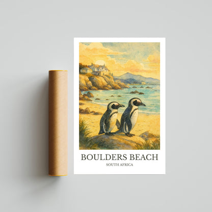 Boulder Beach, Watercolor design poster, South Africa Print, Boulder Beach Wall Art