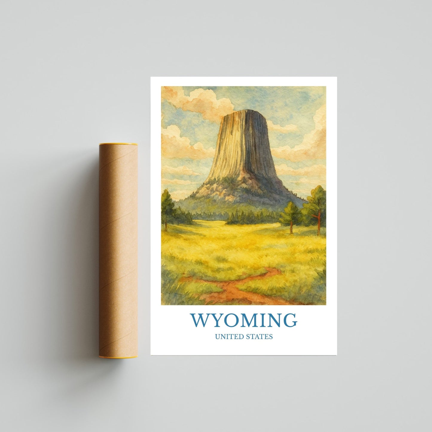Wyoming, Watercolor design poster, United States Print, Wyoming Wall Art