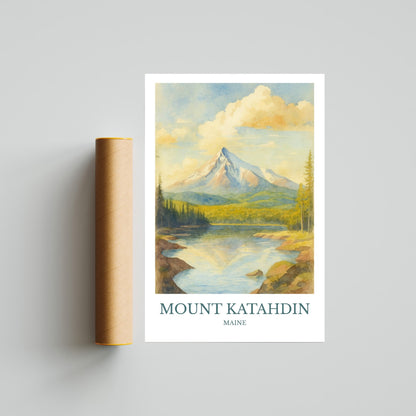 Mount Katahdin, Watercolor design poster, Maine Print, Mount Katahdin Wall Art