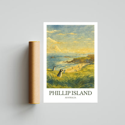 Phillip Island, Watercolor design poster, Australia Print, Phillip Island Wall Art