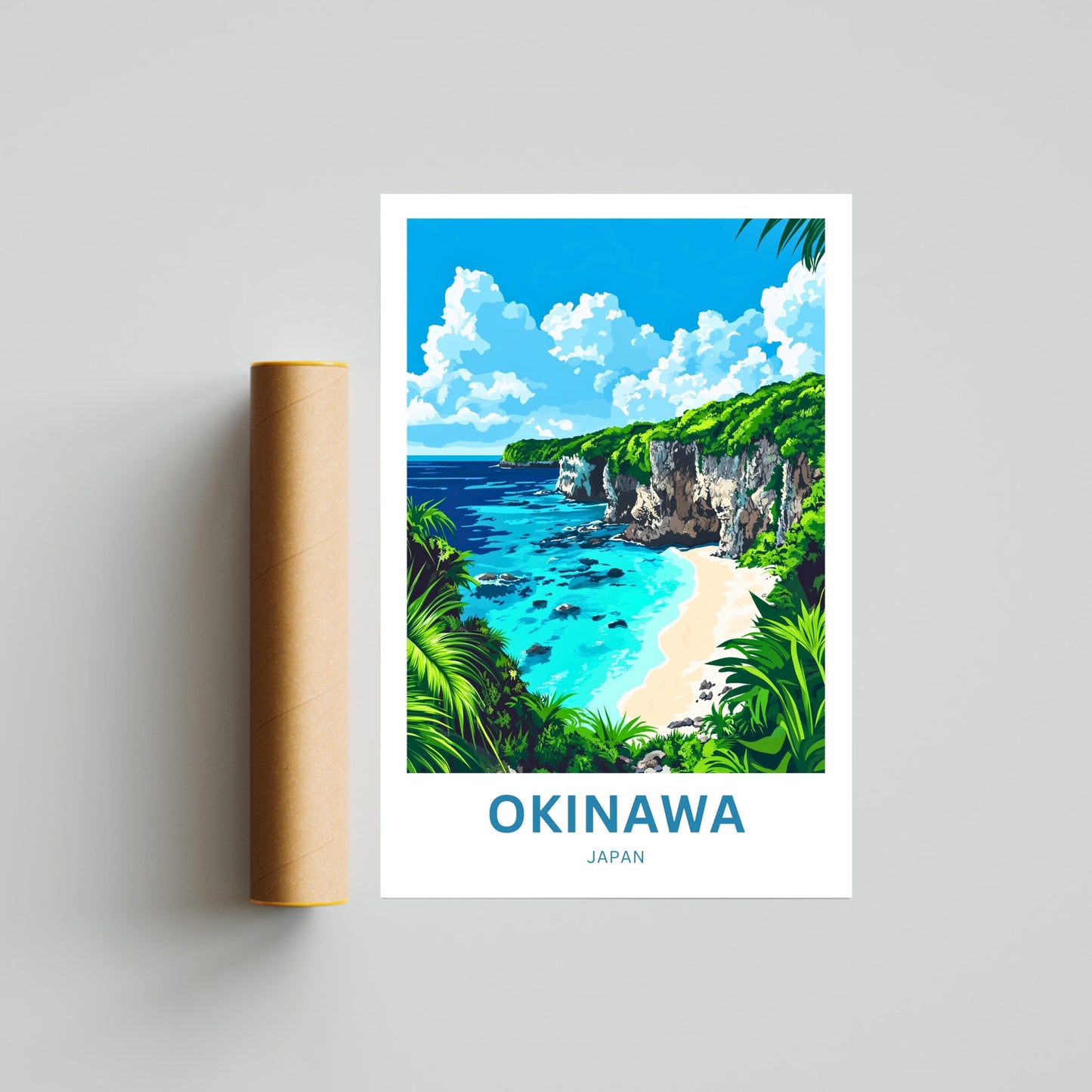 Okinawa Beach Travel Poster  - Japan Stunning Cliff