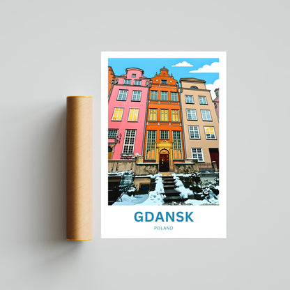Gdańsk  Travel Poster - Pastel Facades in Winter