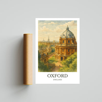 Oxford, Watercolor design poster, England Print, Oxford Wall Art