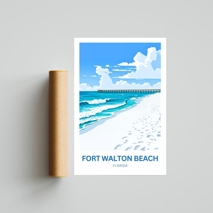 Fort Walton Beach Travel Poster - Turquoise Waters, Endless Smiles