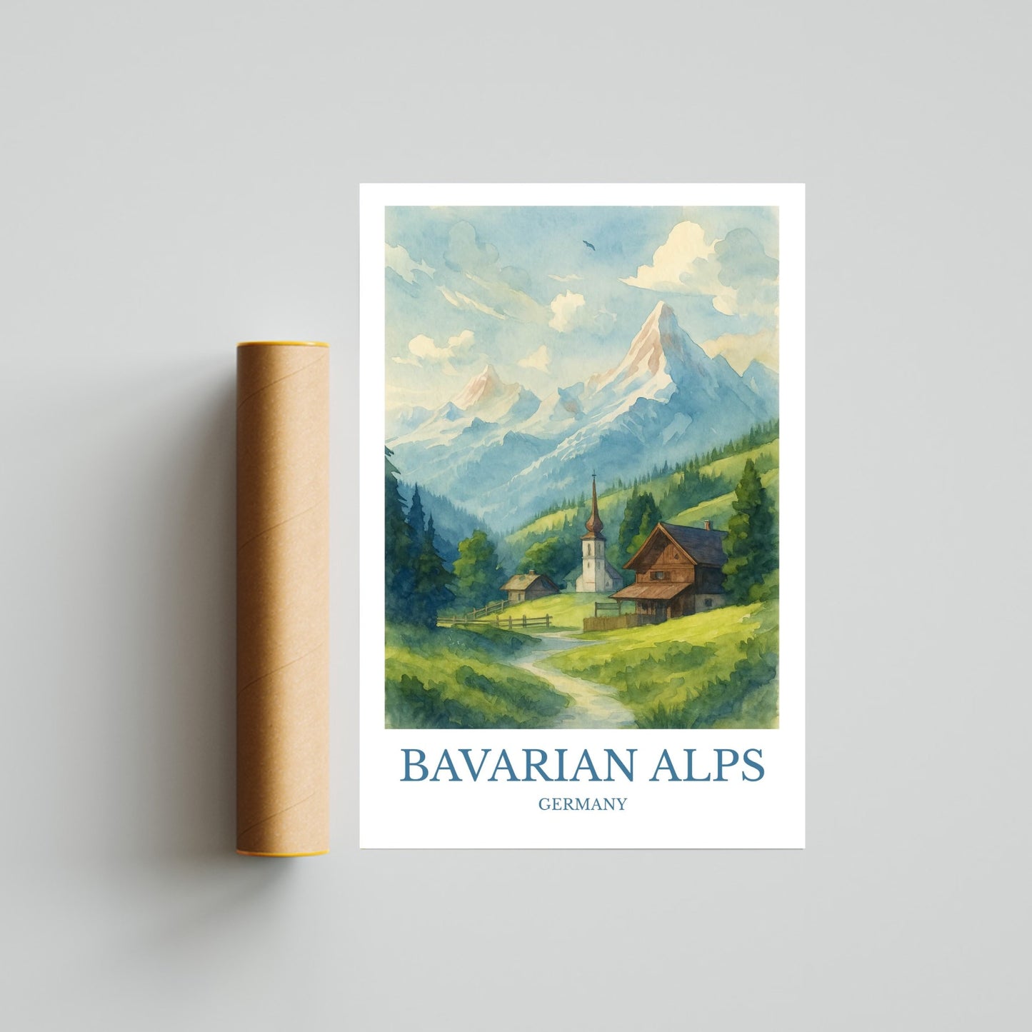Bavarian Alps, Watercolor design poster, Germany Print, Bavarian Alps Wall Art