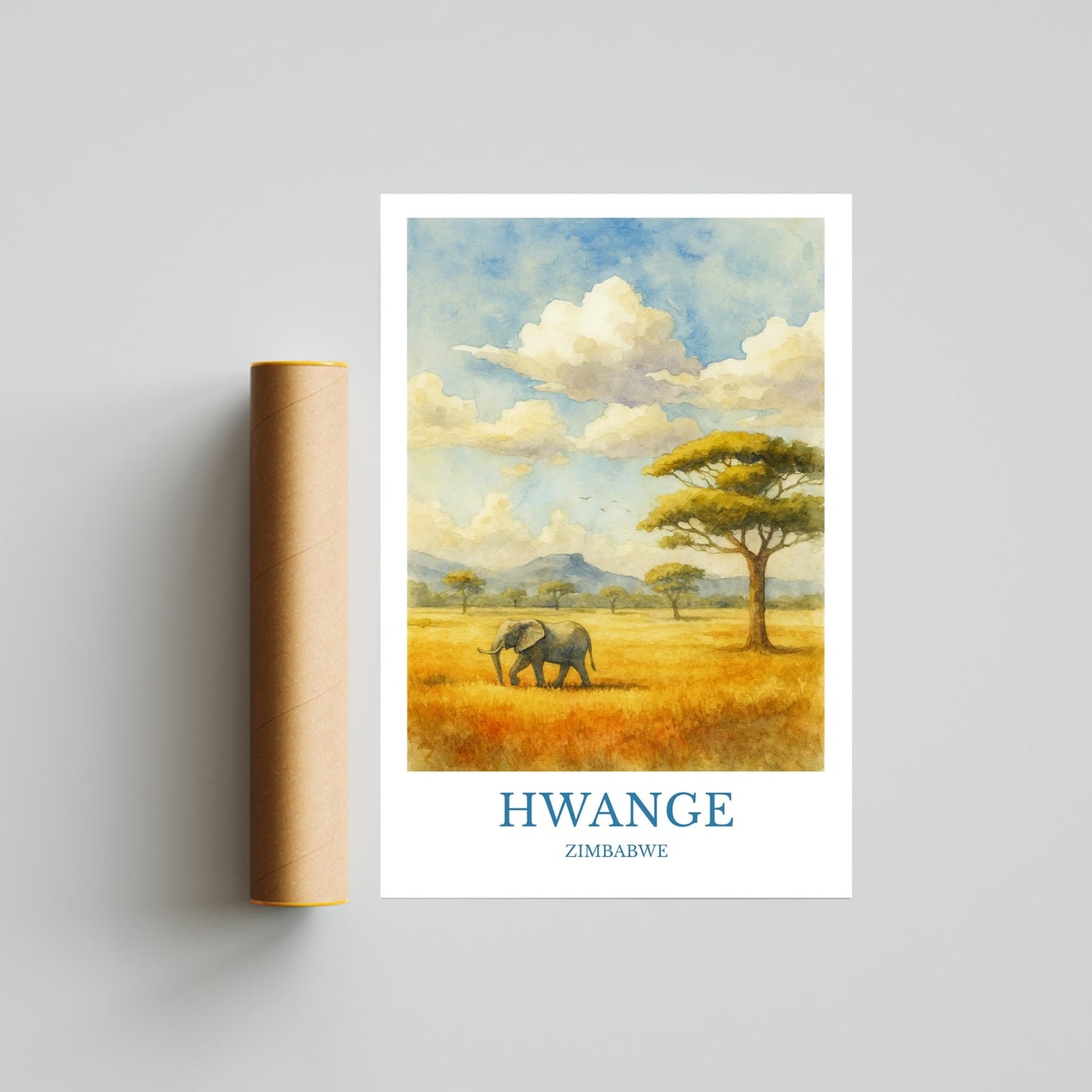 Hwange, Watercolor design poster, Zimbabwe Print, Hwange Wall Art