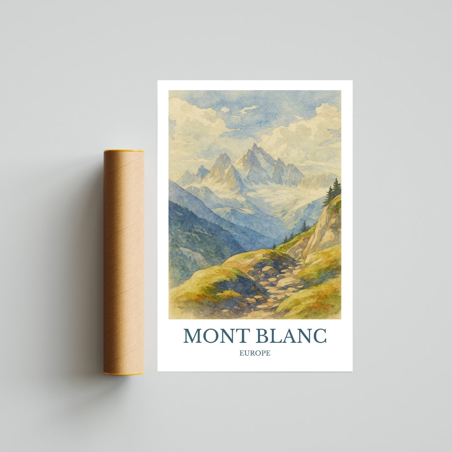 Mont Blanc, Watercolor design poster, France Print, Mont Blanc Wall Art
