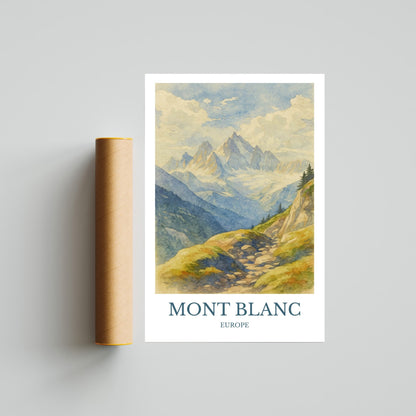 Mont Blanc, Watercolor design poster, France Print, Mont Blanc Wall Art