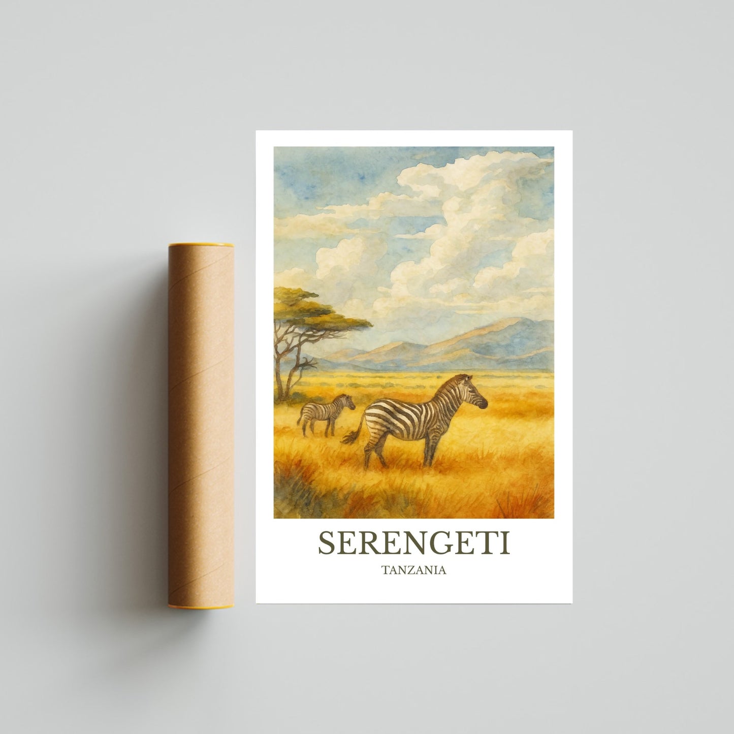Serengeti, Watercolor design poster, Tanzania Print, Serengeti Wall Art