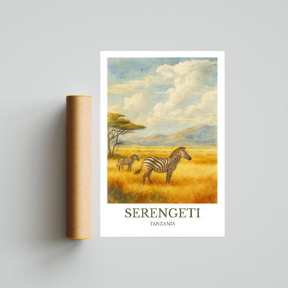 Serengeti, Watercolor design poster, Tanzania Print, Serengeti Wall Art