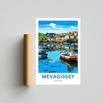 Mevagissey Travel Poster- Fishing Harbor and  Village