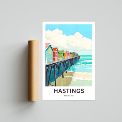 Hastings Travel Poster- Captivating Beach and Pier