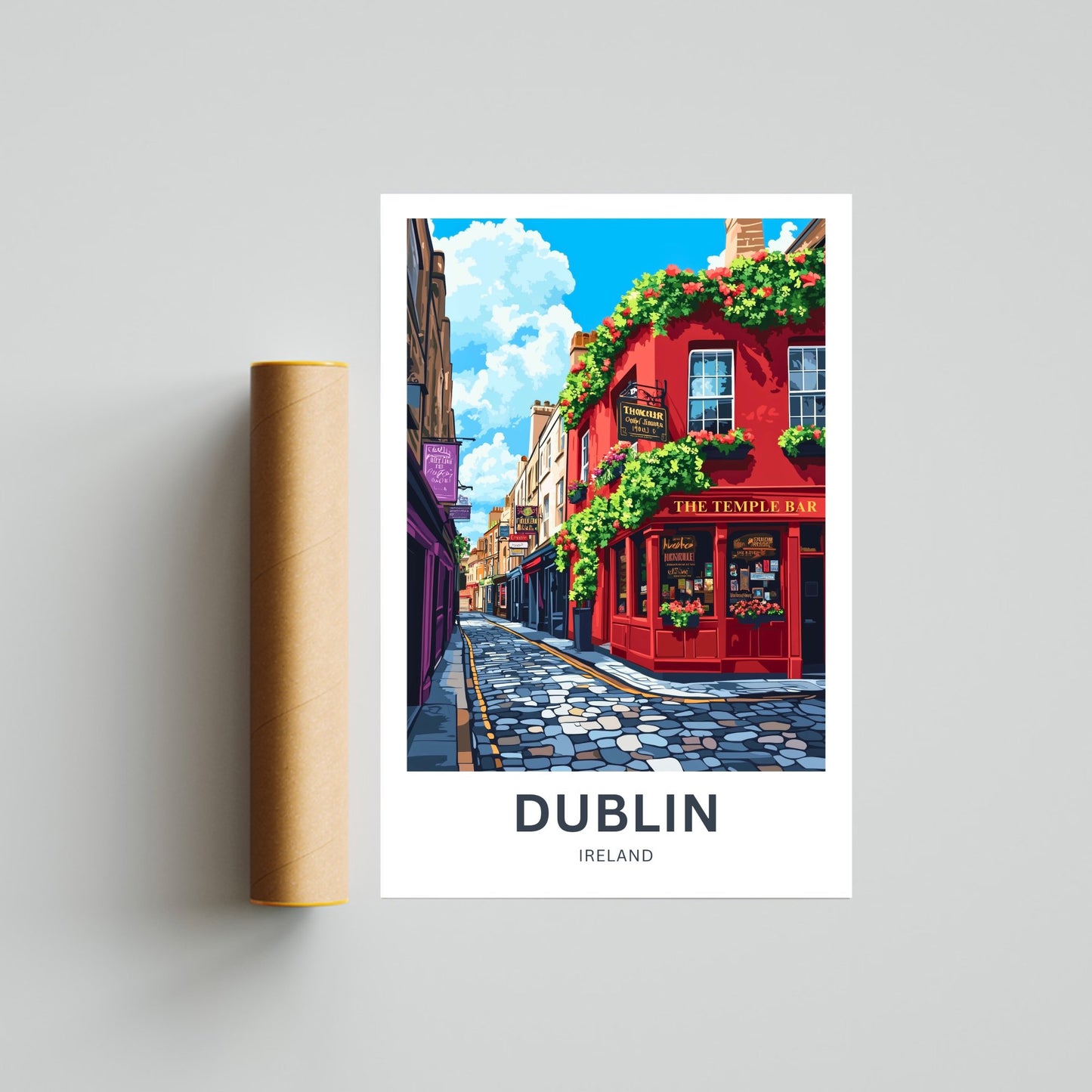 Dublin Travel Poster- Cobbled Charms of Temple Bar