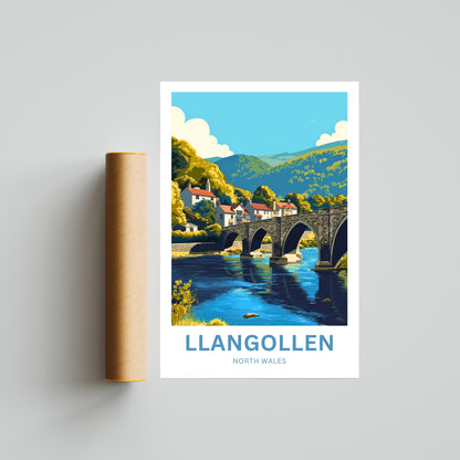 Llangollen Travel Poster - Llangollen River Crossing