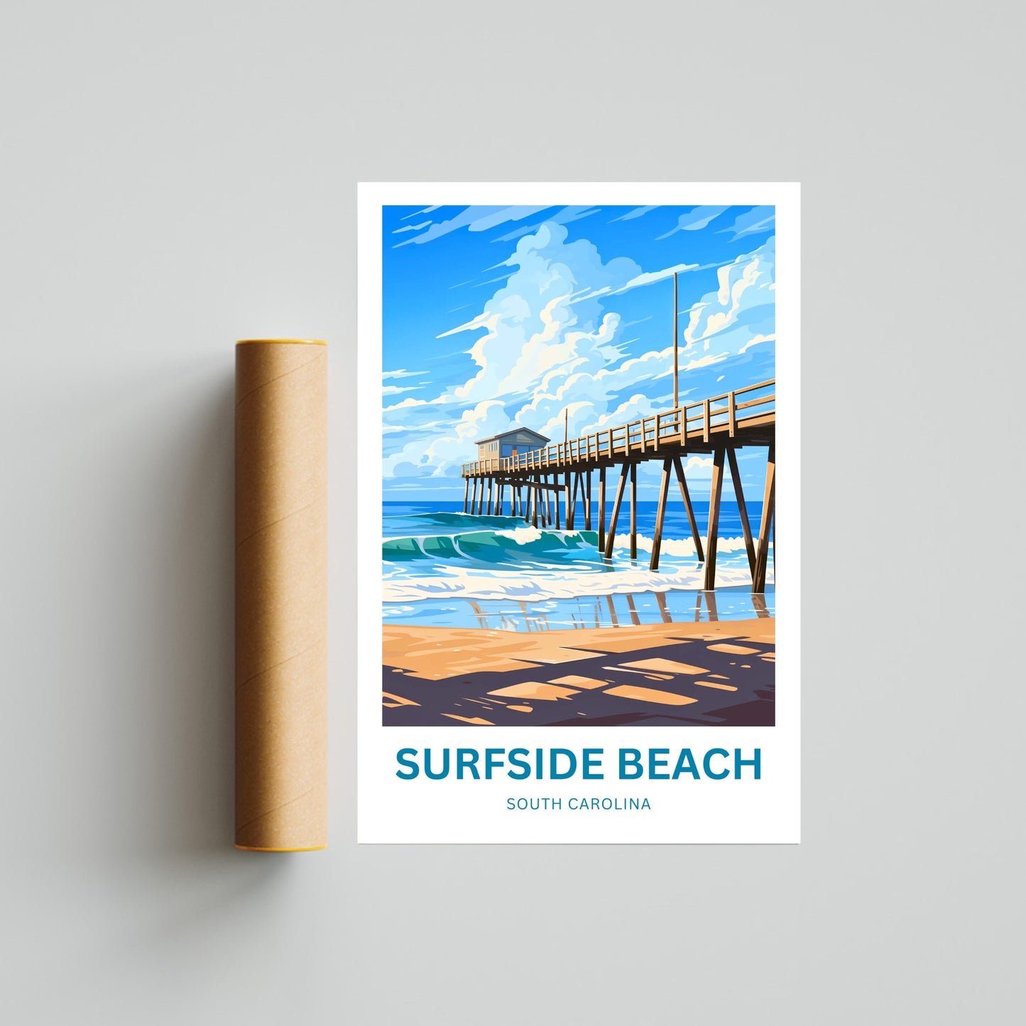 Surfside Beach Travel Poster -  Golden Days at Surfside Pier