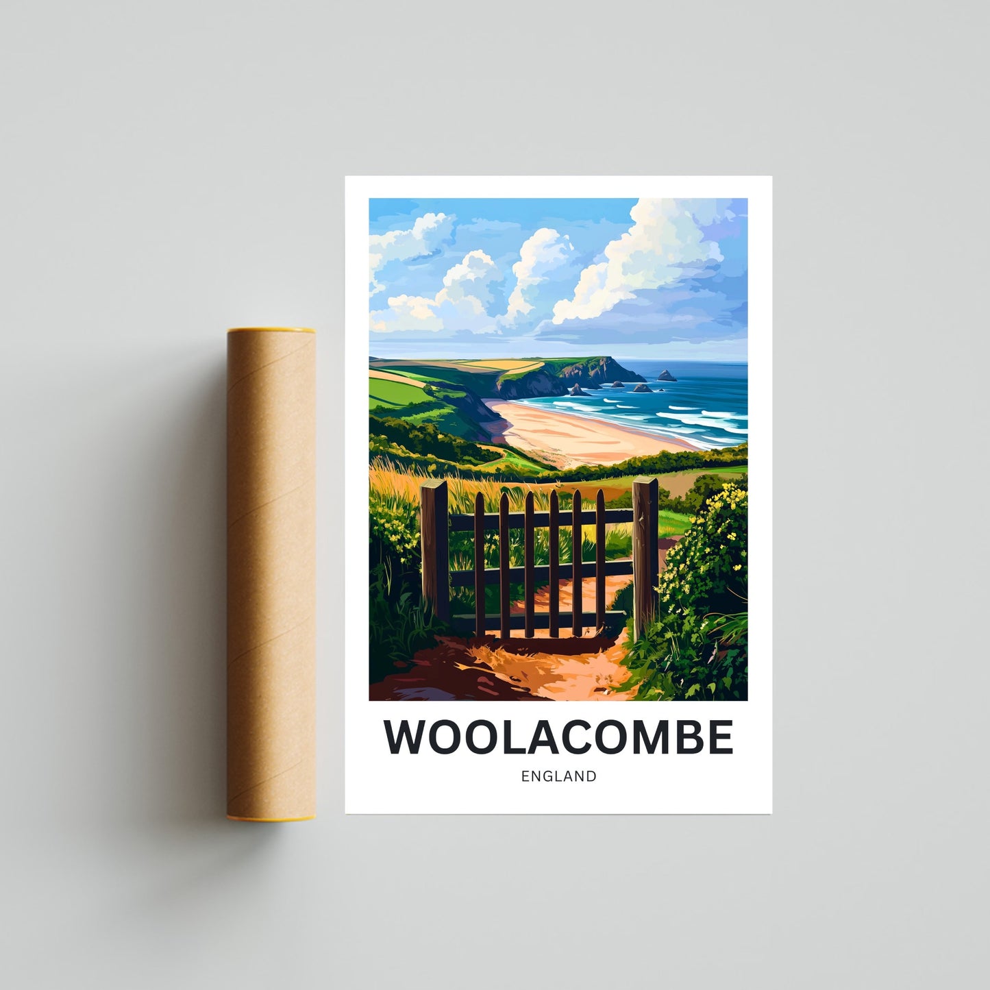 Woolacombe Travel Poster - Sunlit Coastline