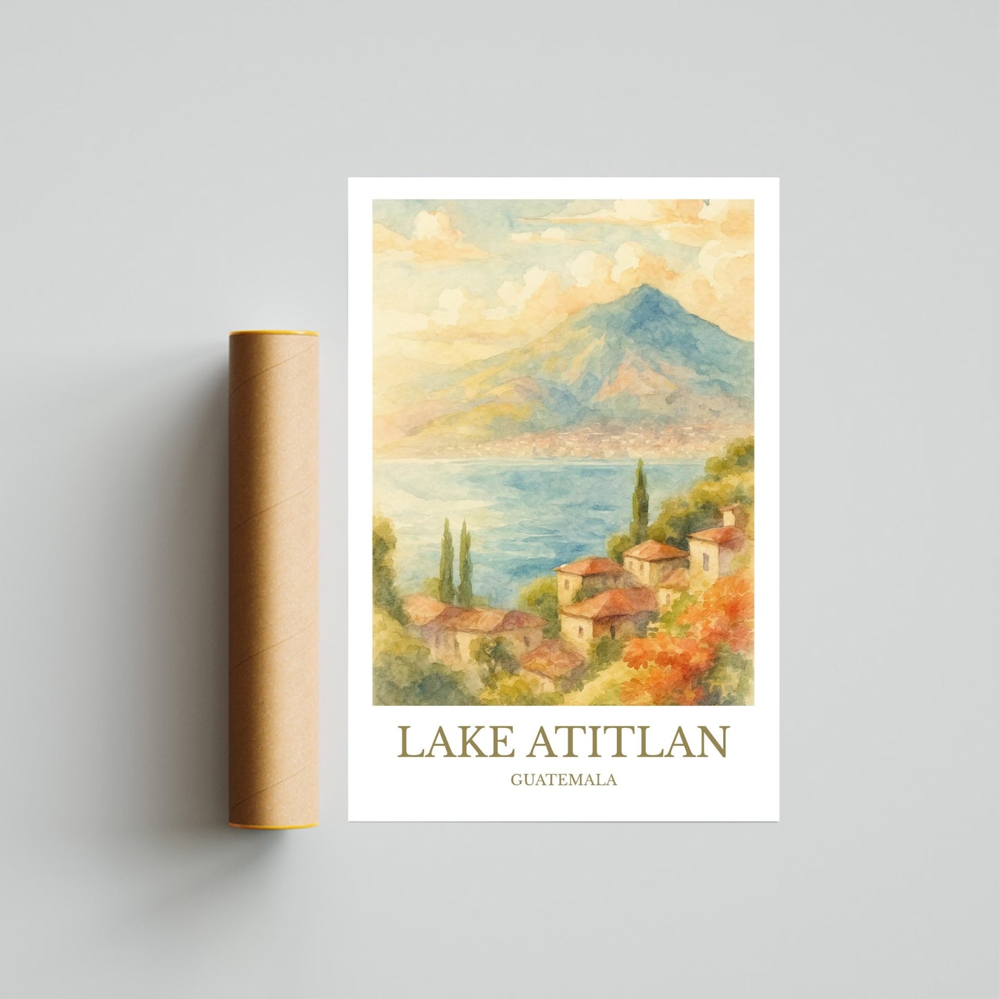 Lake Atitlán, Watercolor design poster, Guatemala Print, Lake Atitlán Wall Art