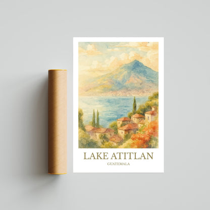 Lake Atitlán, Watercolor design poster, Guatemala Print, Lake Atitlán Wall Art