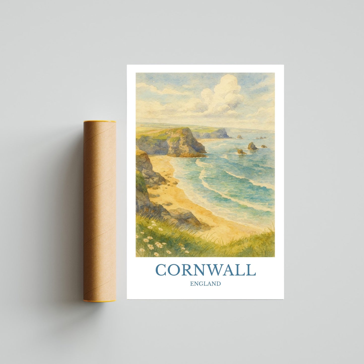 Cornwall, Watercolor design poster, England Print, Cornwall Wall Art