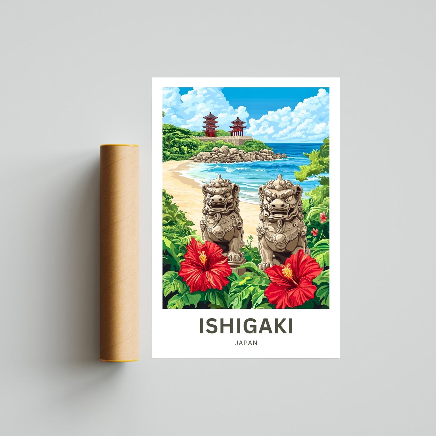 Ishigaki Travel Poster - Guardians of the Ryukyu Shore
