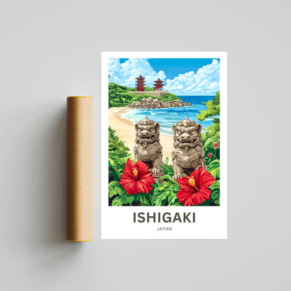 Ishigaki Travel Poster - Guardians of the Ryukyu Shore