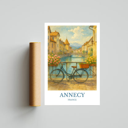 Annecy, Watercolor design poster, France Print, Annecy Wall Art