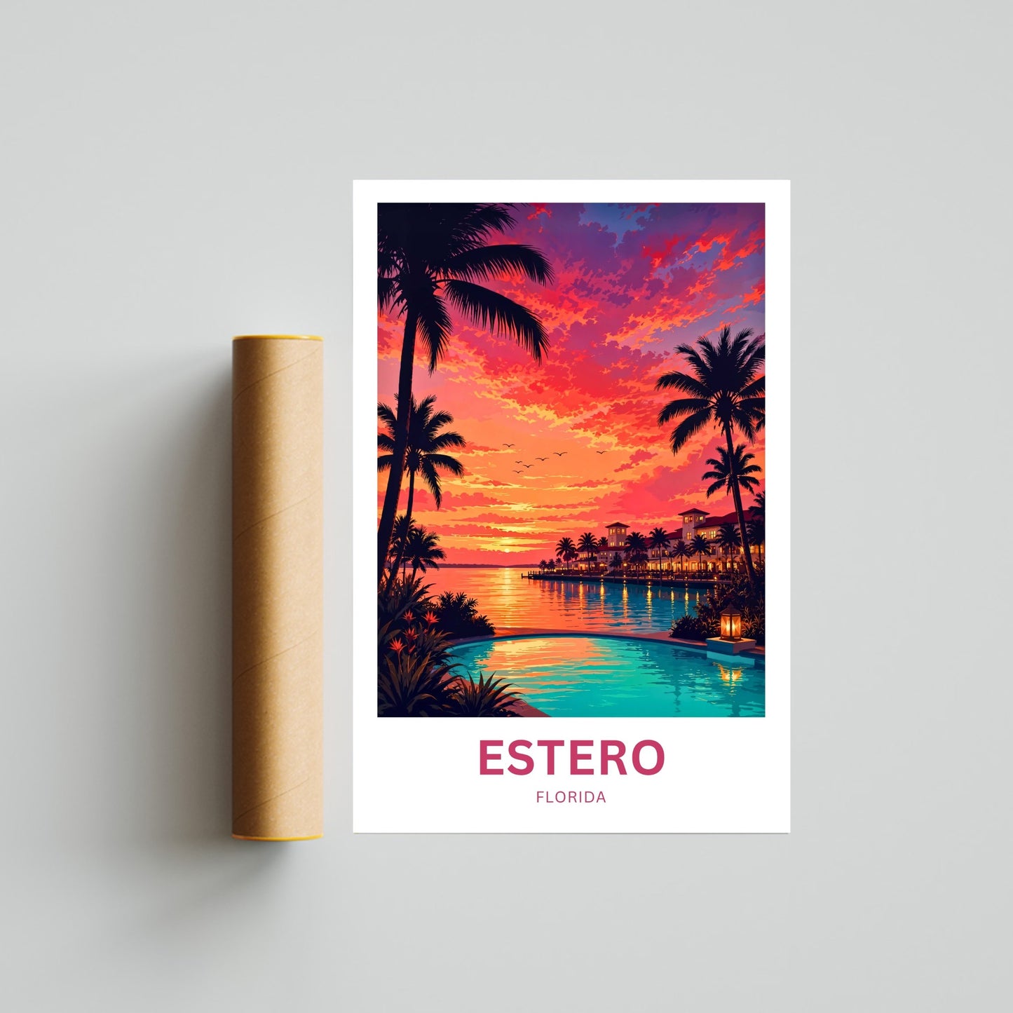 Estero, Florida Travel Poster - Stunning Sunset