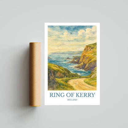 Ring of Kerry, Watercolor design poster, Ireland Print, Ring of Kerry Wall Art