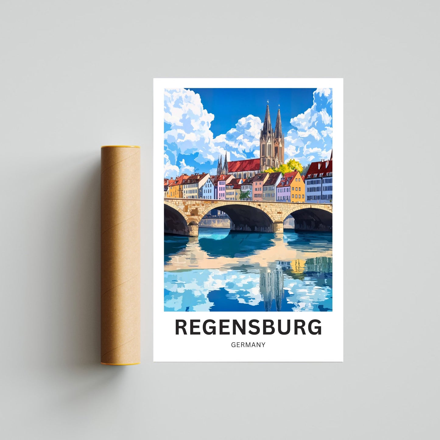 Regensburg Travel Poster -  Iconic River Bridge in Germany