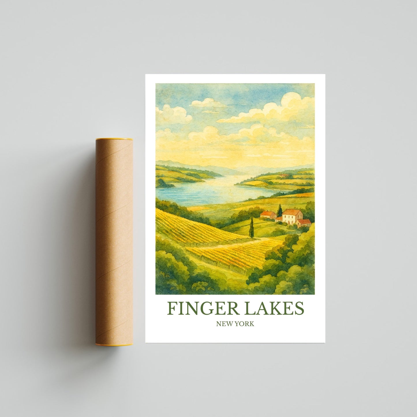 Finger Lakes, Watercolor design poster, New York Print, Finger Lakes Wall Art