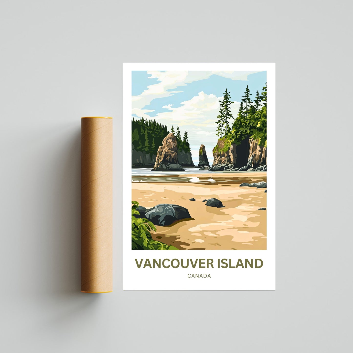 Vancouver Island Travel Poster - Among Giants and Waves