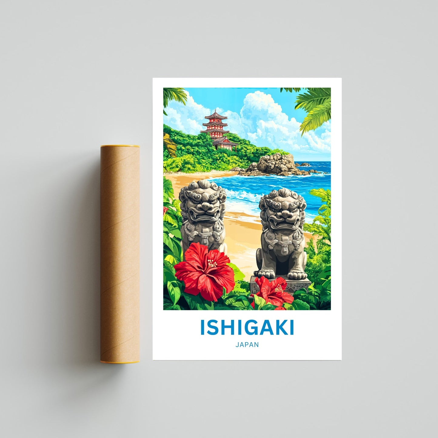 Ishigaki Travel Poster - Shisa Spirits Island