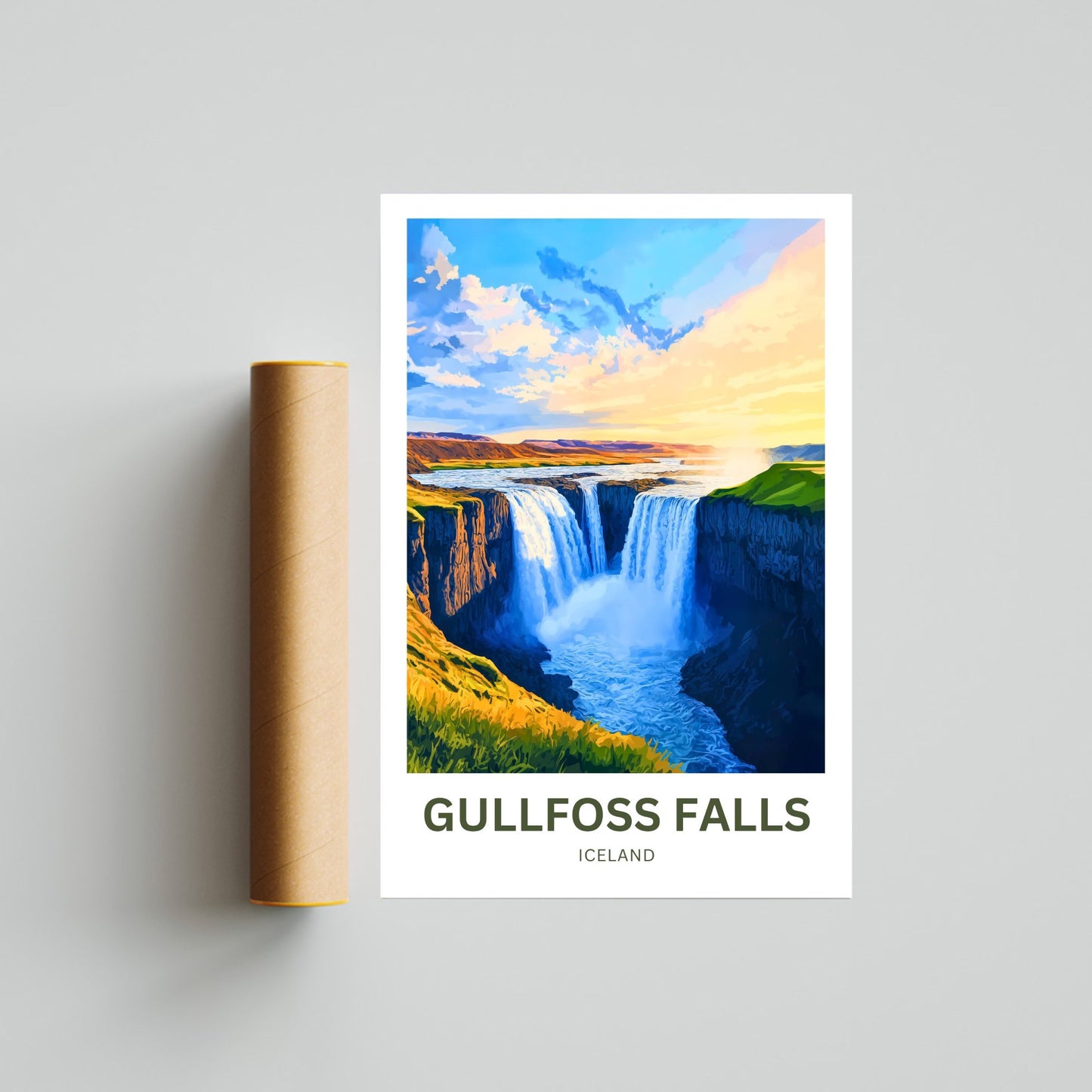 Gullfoss Falls Travel Poster - Majestic Waterfalls of Iceland
