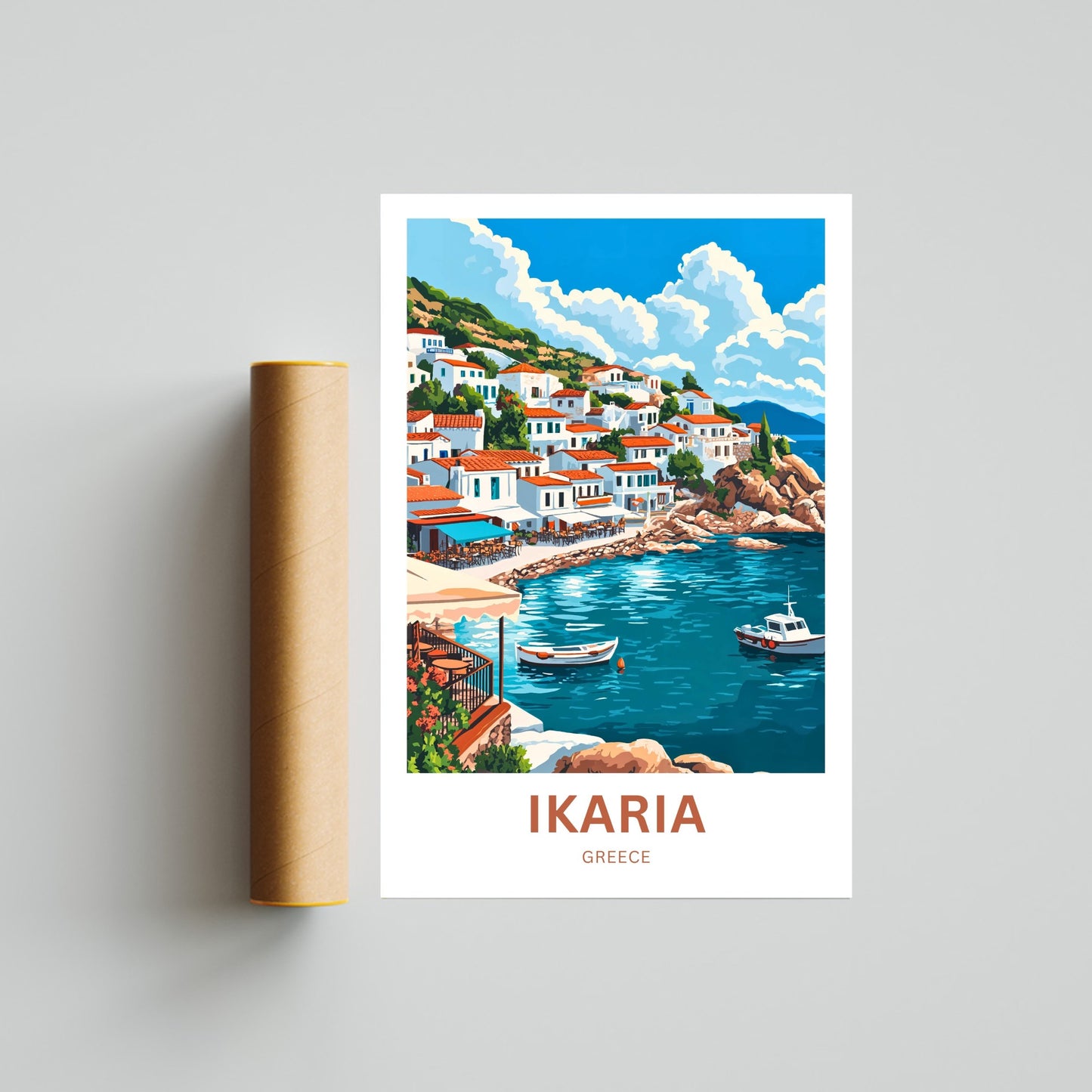 Ikaria Beach Travel Poster  - Café by the Sea