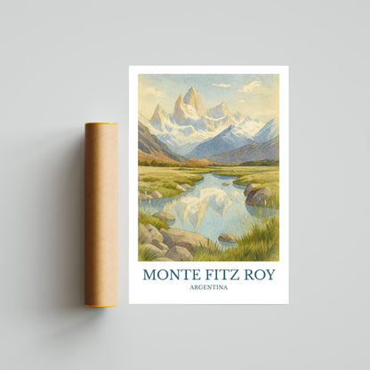 Monte Fitz Roy, Watercolor design poster, Argentina Print, Monte Fitz Roy Wall Art