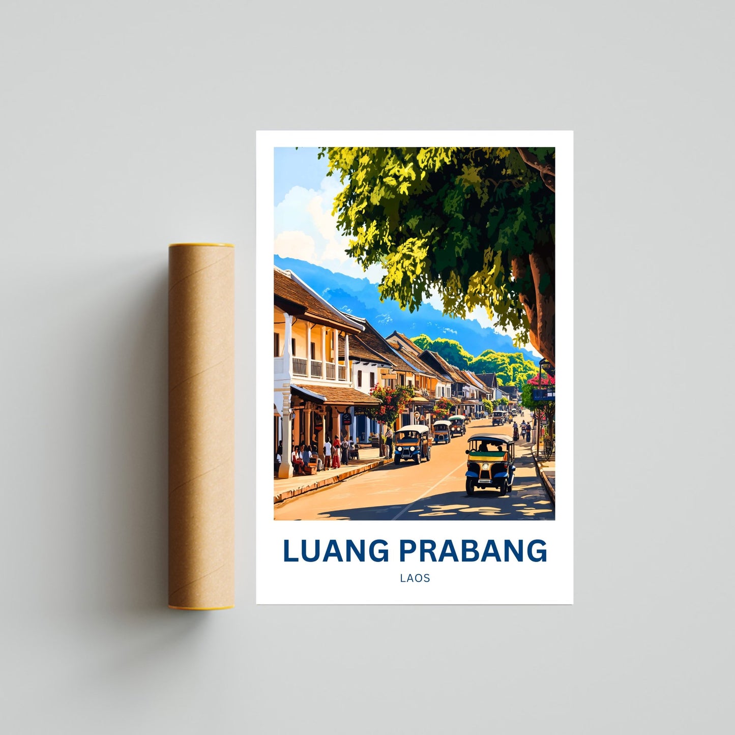Luang Prabang Travel Poster - Busy Street of Laos