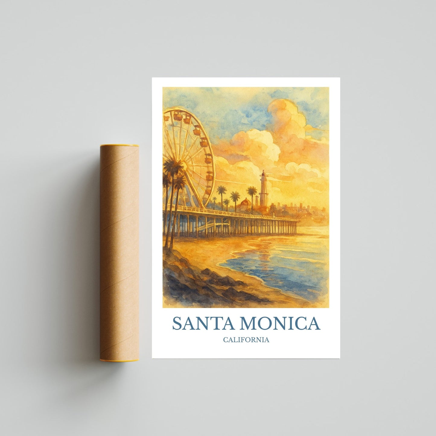 Santa Monica, Watercolor design poster, California Print, Santa Monica Wall Art
