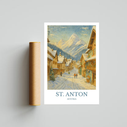 St. Anton, Watercolor design poster, Austria Print, St. Anton Wall Art