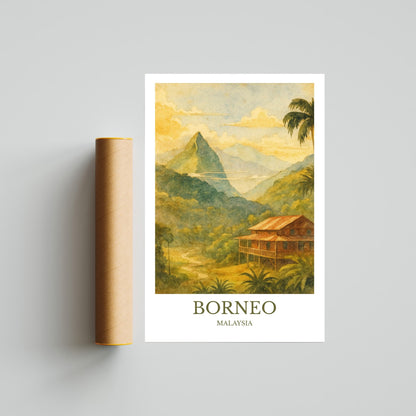Borneo, Watercolor design poster, Malaysia Print, Borneo Wall Art
